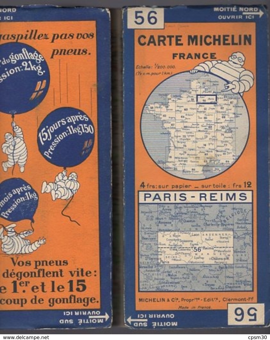 Carte Géographique MICHELIN - N° 056 PARIS - REIMS - N°2829-39 Carte Sur Papier Entoilé - Cartes Routières