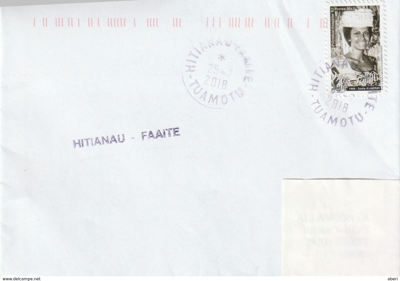 13114  HITIANAU - FAAITE - TUAMOTU - POLYNÉSIE FRANÇAISE - Griffe Linéaire - Lettres & Documents