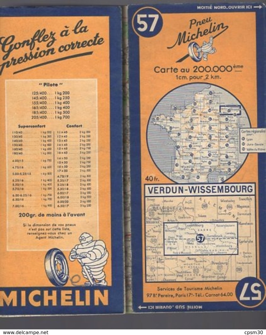 Carte Géographique MICHELIN - N° 057 VERDUN - WISSEMBOURG 1948 - Cartes Routières