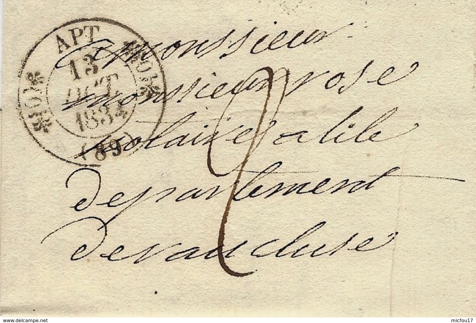 1834- Lettre De APT ( Vaucluse )  Cad T11 ( écrite De Monjustin ) - 1801-1848: Vorläufer XIX