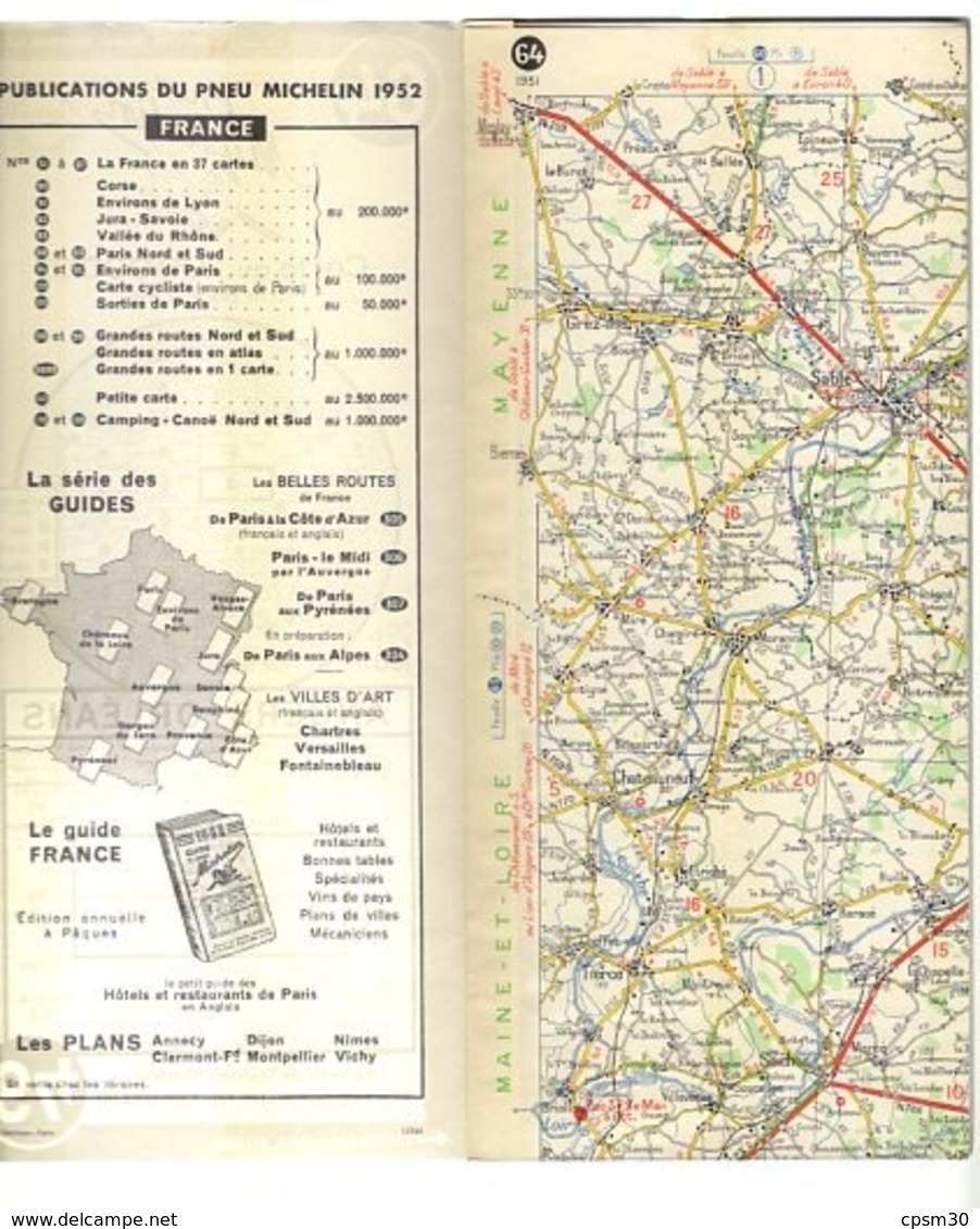 Carte Géographique MICHELIN - N° 064 - ANGERS - ORLÉANS - 1951 - Cartes Routières