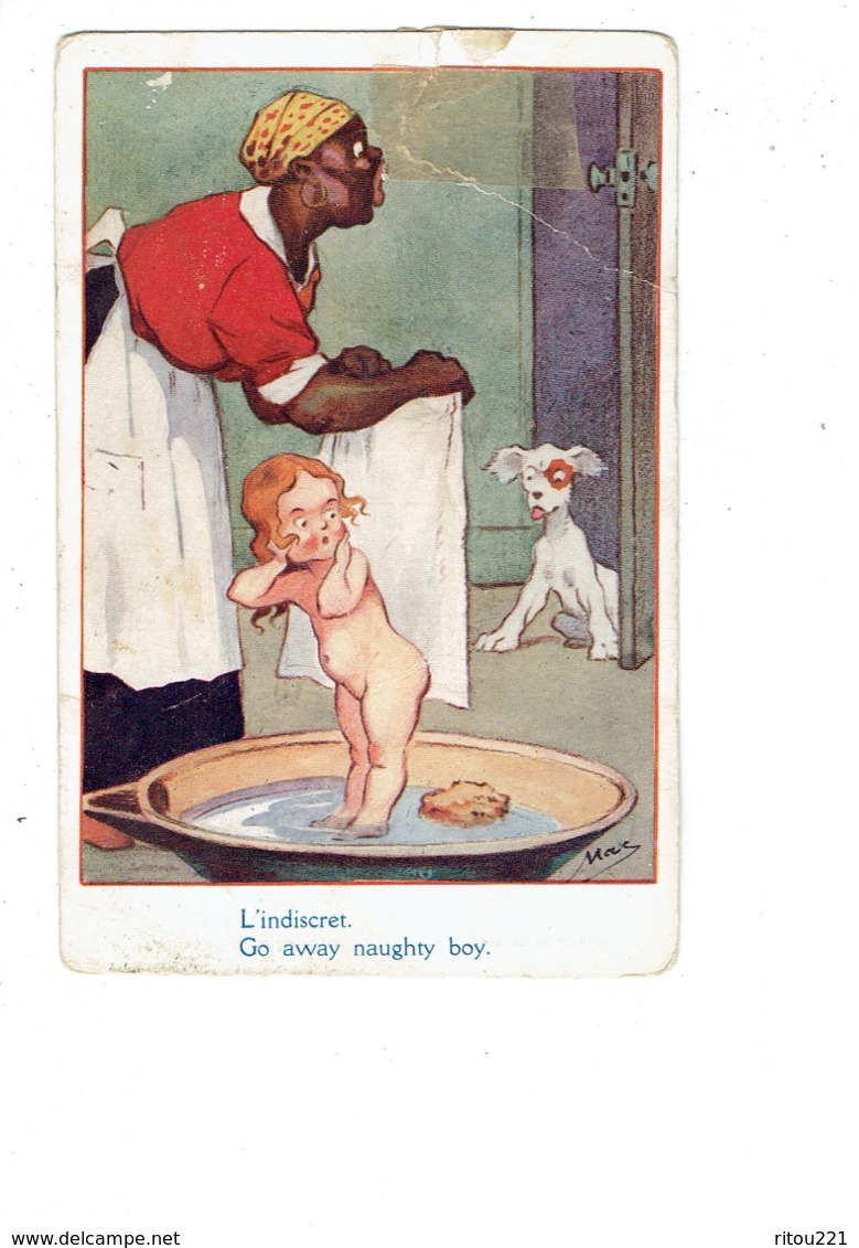 Cpa Illustration MAR Humour Toilette Fillette Nue Nurse Couleur Noire Chien - Bassine éponGe - L'INDISCRET - BAIGNOIRE - Autres & Non Classés