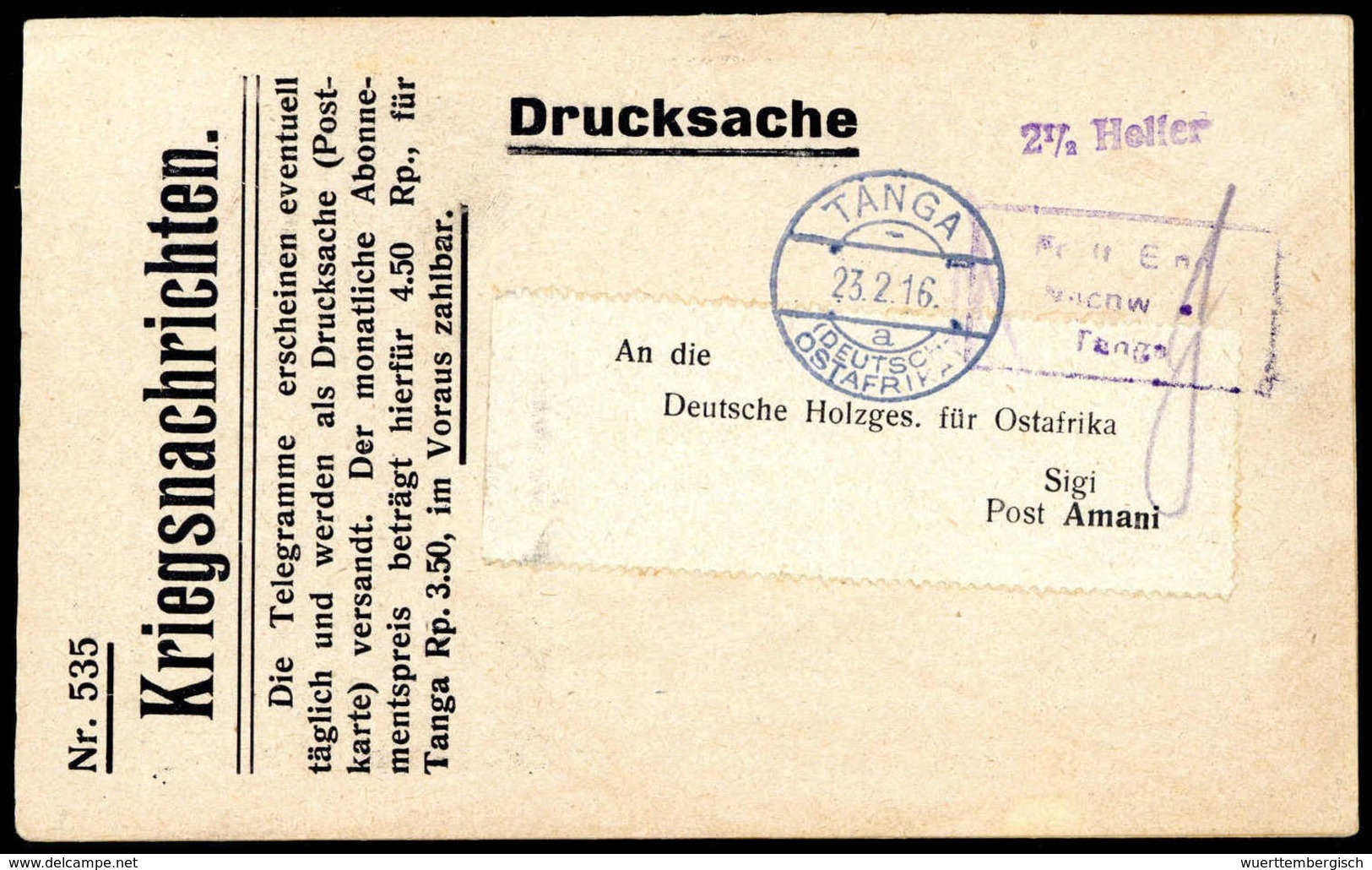 Beleg Deutsche Kolonien Deutsch Ostafrika Kriegspost - Other & Unclassified