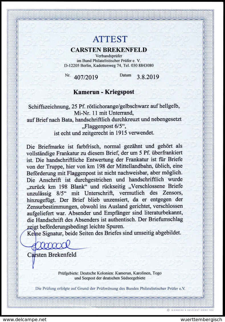 Beleg Deutsche Kolonien Kamerun Kriegspost - Other & Unclassified