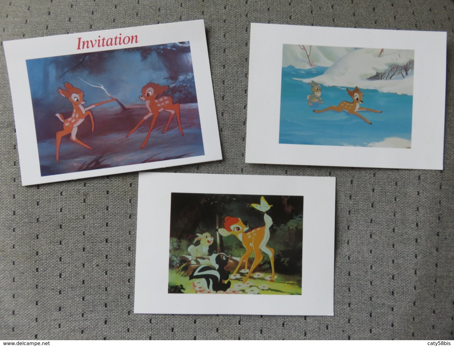 2 Cartes Postales Disney + Invitation' Bambi - Other & Unclassified