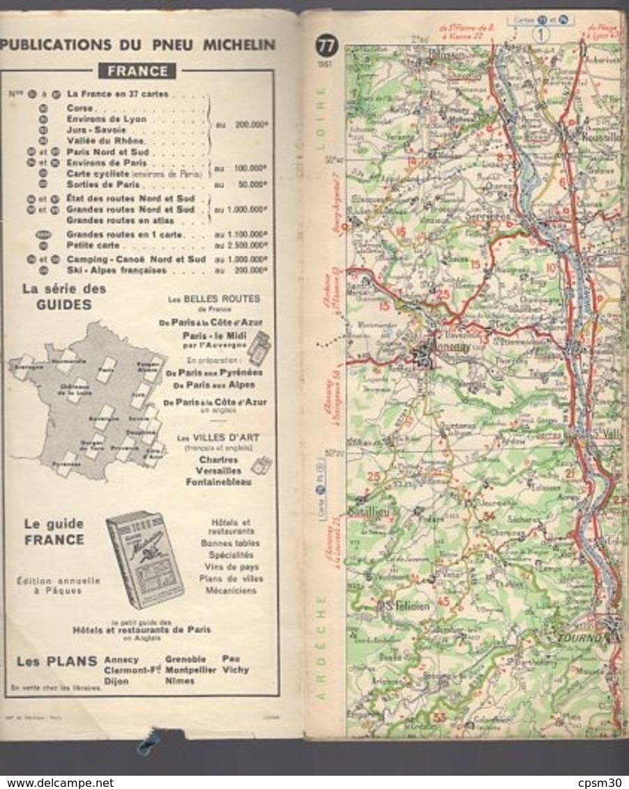 Carte Géographique MICHELIN - N° 077 VALENCE - GRENOBLE 1951 - Cartes Routières