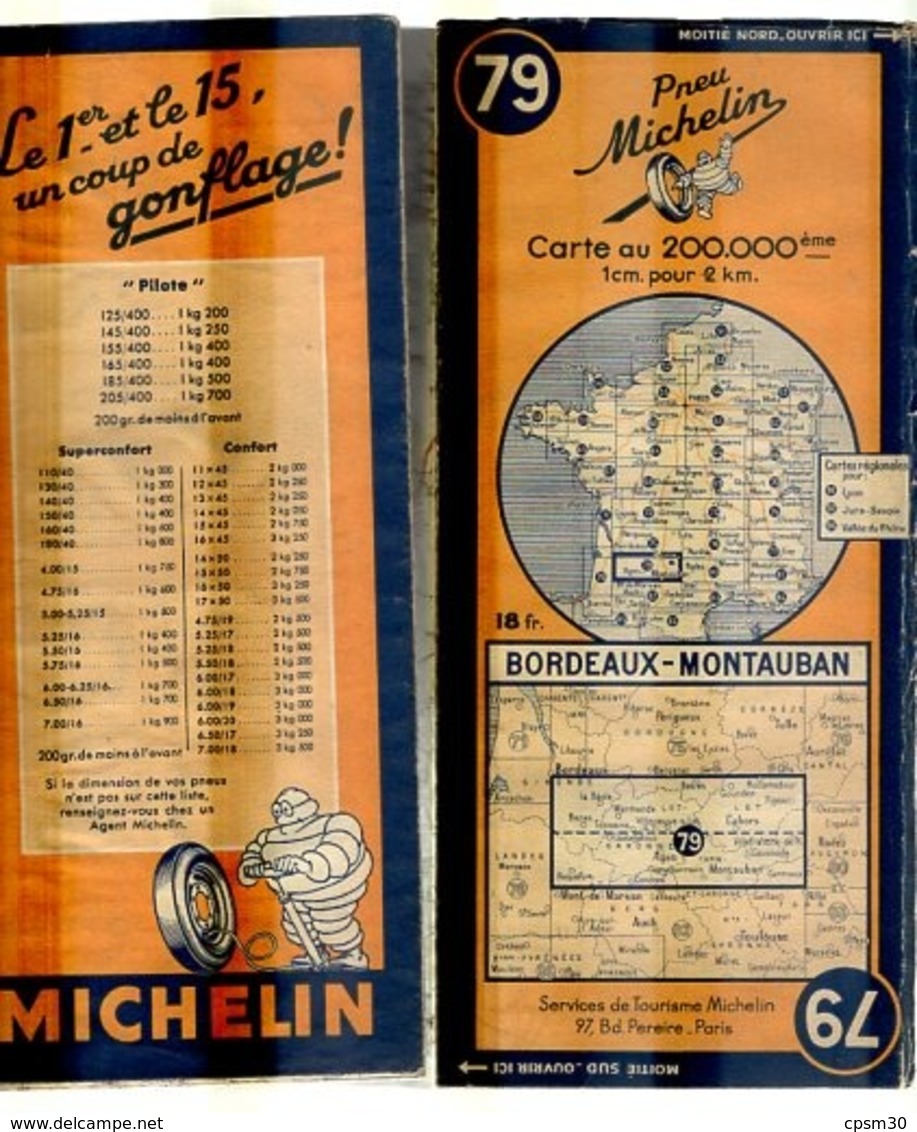 Carte Géographique MICHELIN - N° 079 BORDEAUX - MONTAUBAN 1945 - Cartes Routières