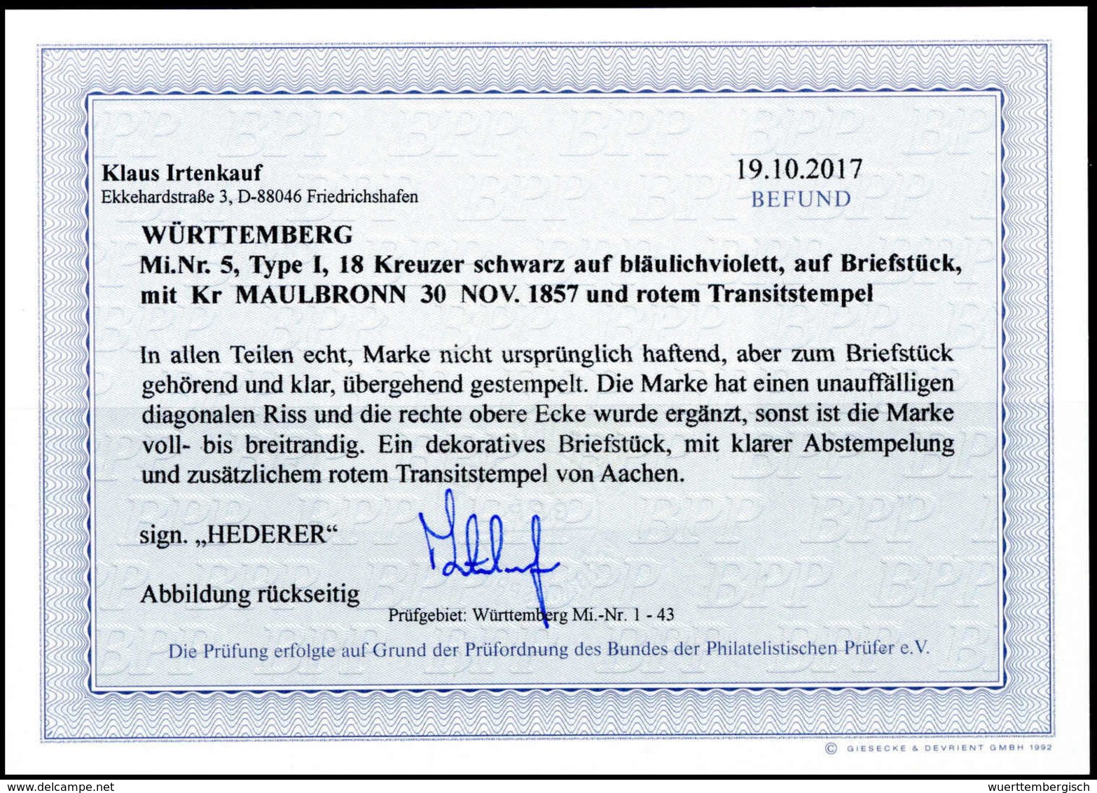 Briefst. Altdeutschland Württemberg - Other & Unclassified