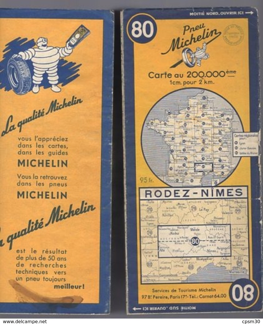 Carte Géographique MICHELIN - N° 080 RODEZ - NIMES - 1952 - Cartes Routières