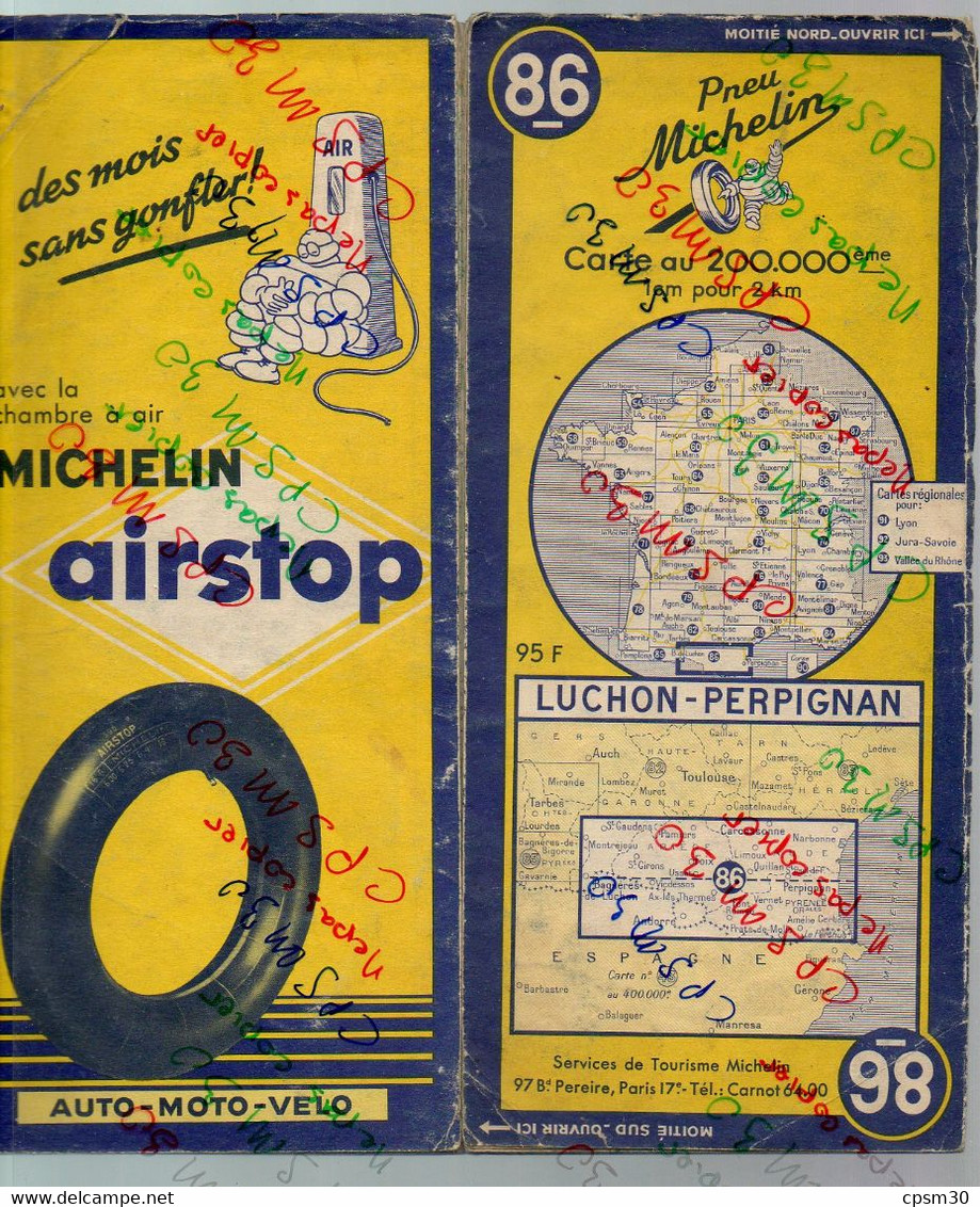 Carte Géographique MICHELIN - N° 086 - LUCHON / PERPIGNAN - 1952 - Cartes Routières