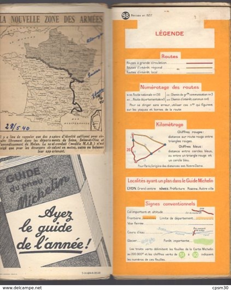 Carte Géographique MICHELIN - N° 098 Grandes Routes, La France En 2 Feuilles - 1937 - Cartes Routières