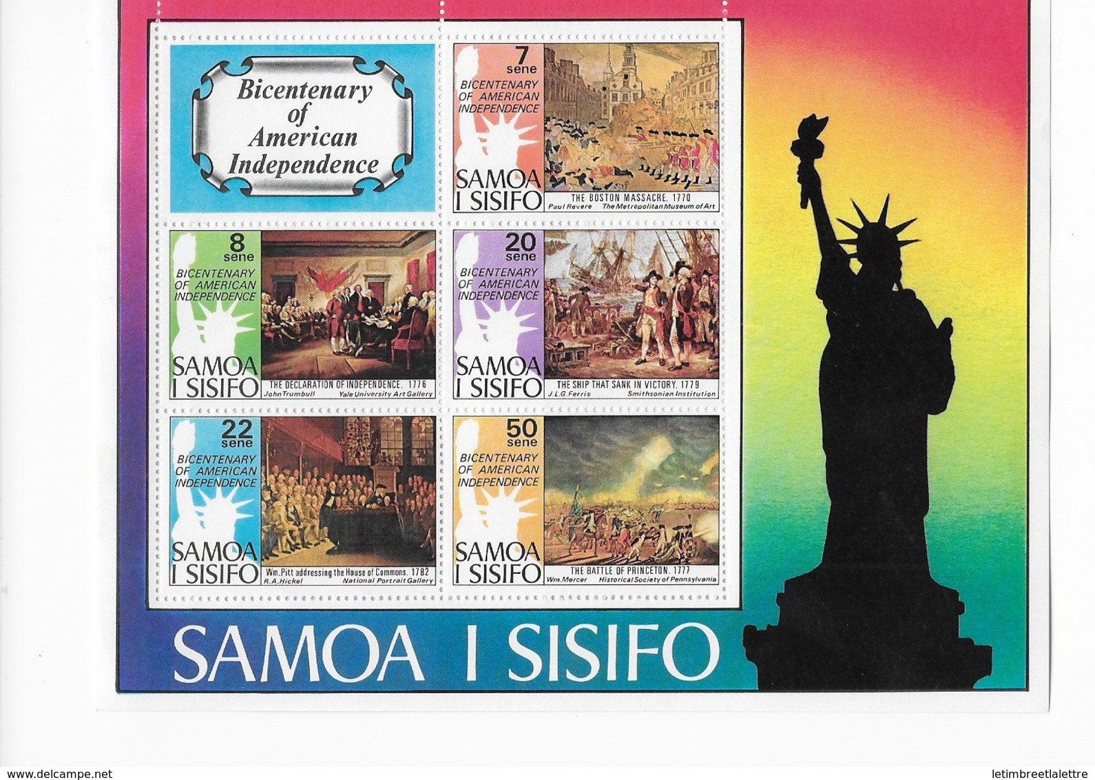 Samoa Bloc Feuillet  N° 10** Bicentenaire De L'Indépendance Des Etats Unis - Samoa