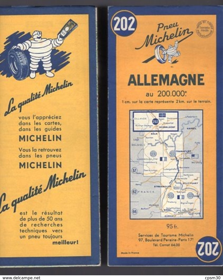 Carte Géographique MICHELIN - N° 202 ALLEMAGNE 1953 - Roadmaps