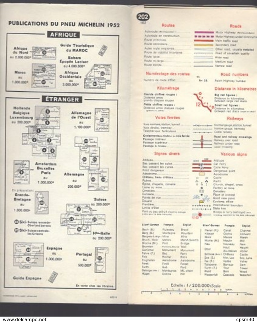 Carte Géographique MICHELIN - N° 202 ALLEMAGNE 1953 - Roadmaps