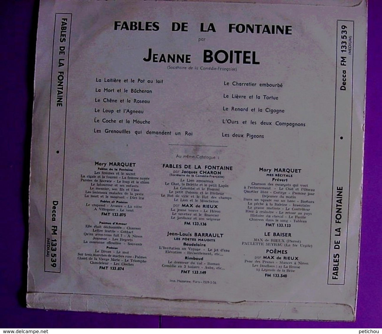 VINYLE 33 T - 11  FABLES DE LA FONTAINE PAR JEANNE BOITEL DE LA COMEDIE FRANCAISE - Children