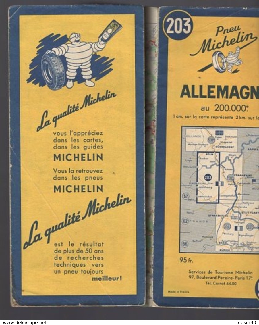 Carte Géographique MICHELIN - N° 203 ALLEMAGNE 1952 - Cartes Routières
