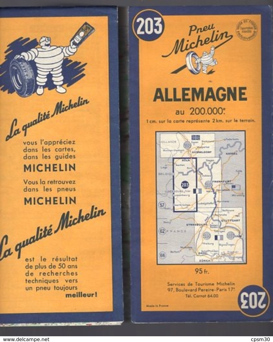 Carte Géographique MICHELIN - N° 203 ALLEMAGNE 1952 - Cartes Routières