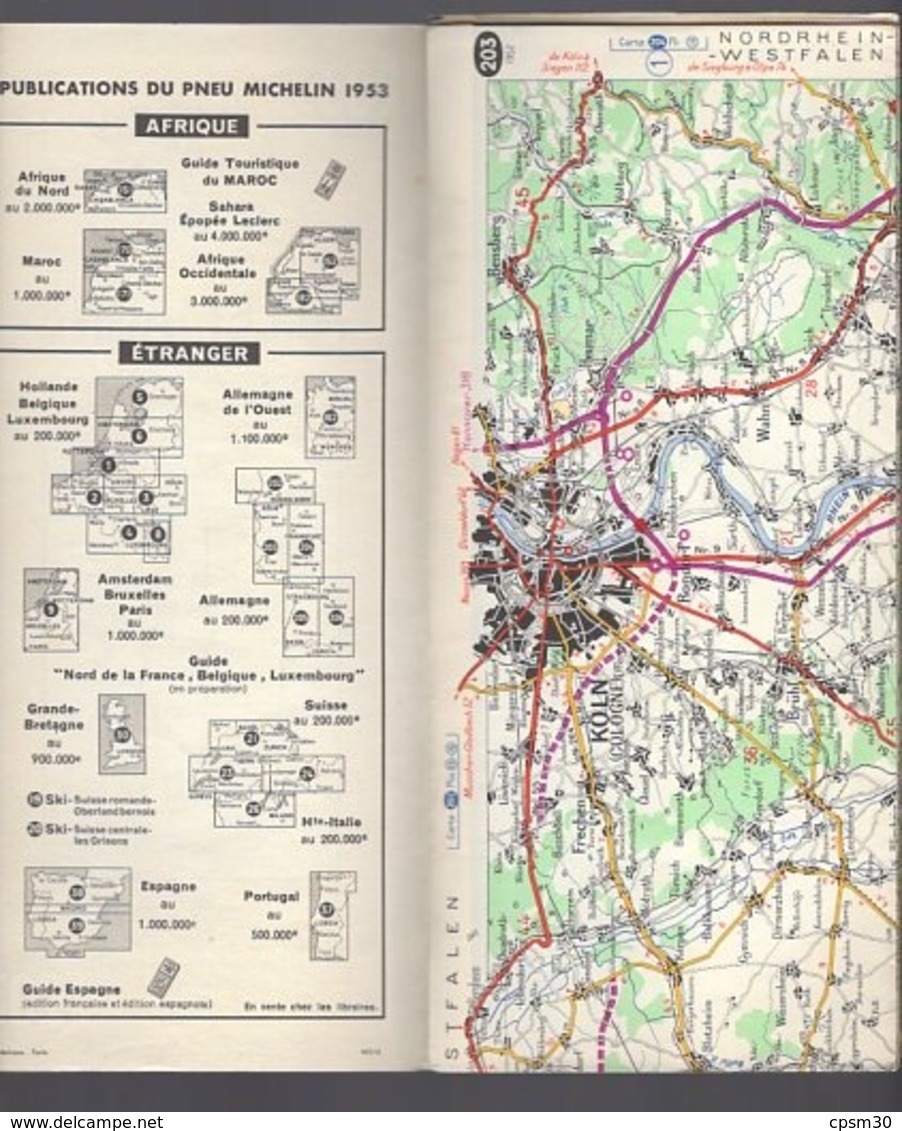 Carte Géographique MICHELIN - N° 203 ALLEMAGNE 1952 - Cartes Routières