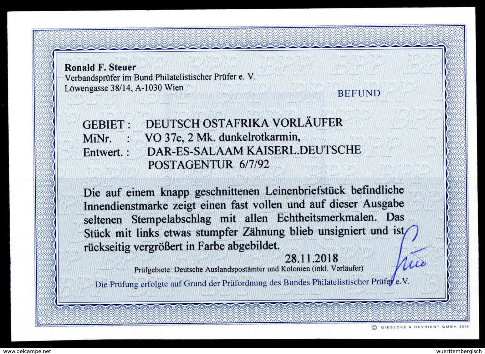 Briefst. Deutsche Kolonien Ostafrika, Vorläufer - Other & Unclassified