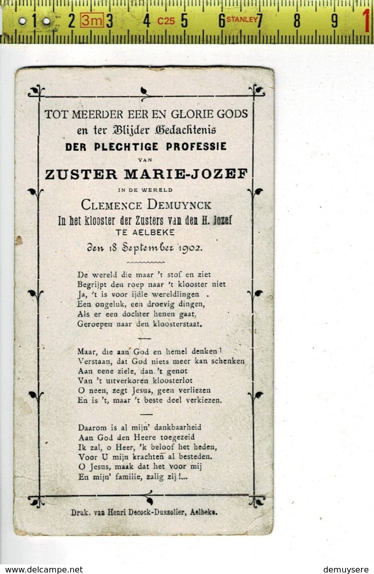 Map 076 - ANGELA MERICI - PLECHTIGE PROFESSIE VAN ZUSTER MARIE JOZEF TE AELBEKE 1902 - Santini