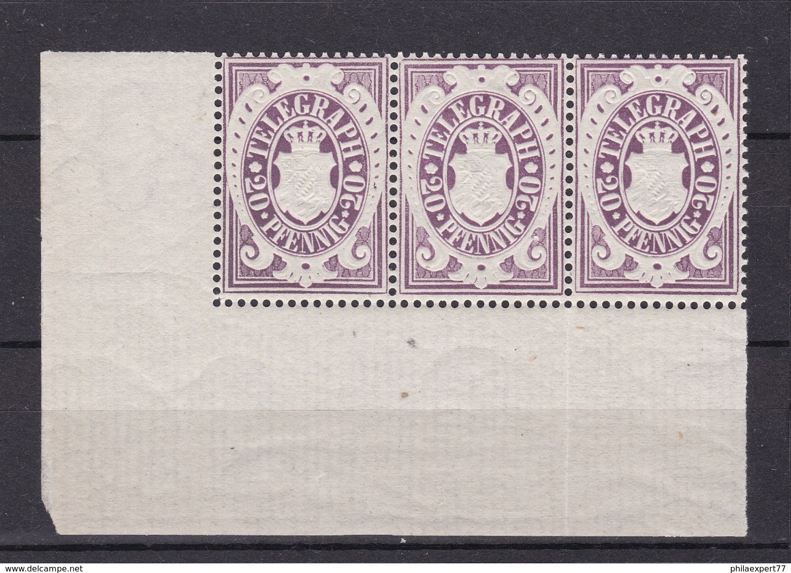 Bayern - 1876 - Telegrafenmarken - Michel Nr. 17 - Eckranddreierstreifen - Postfrisch - Sonstige & Ohne Zuordnung