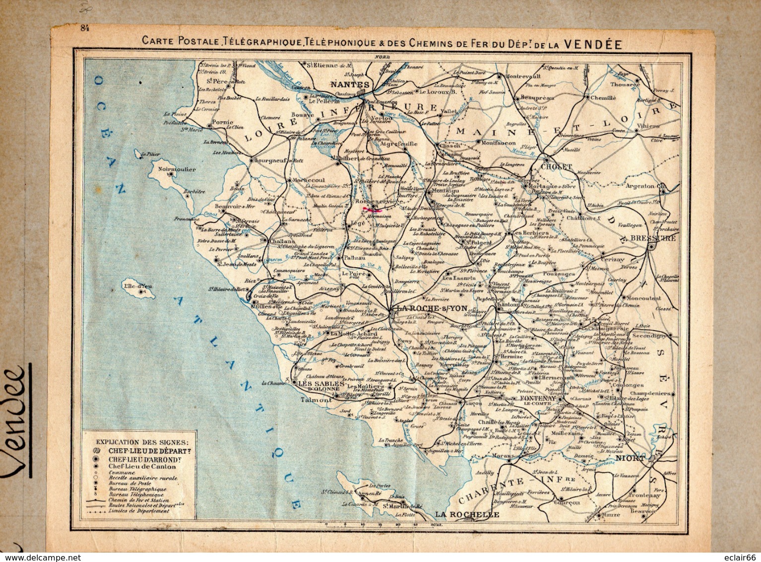 2 Cartes Télégraphique Téléphonique & Des Chemins Fer Dept 85 VENDEE 84 Vaucluse Année1936 Collée Recto Verso - Europe