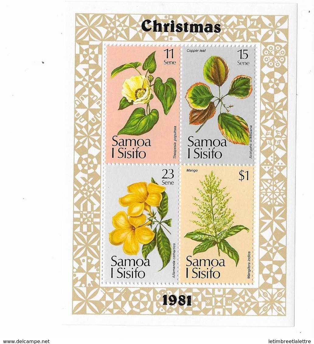 Samoa Bloc Feuillet  N° 26** Noël Fleurs Christmas 1981 - Samoa