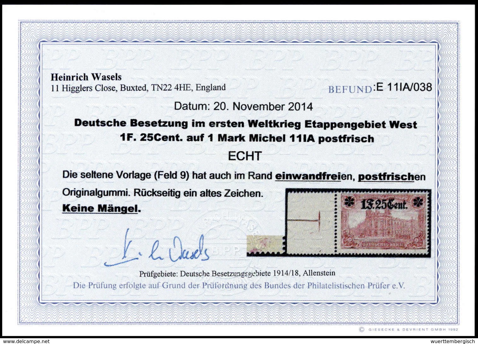 ** Deutsche Besetzung I. WK Etappengebiet West - Other & Unclassified