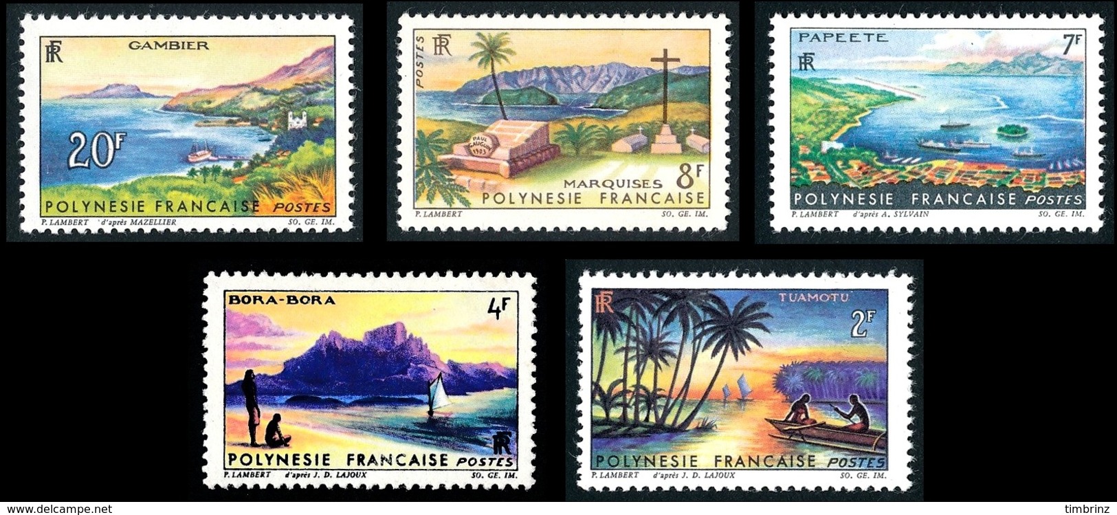 POLYNESIE 1964 - Yv. 30 31 32 33 34 **   Cote= 28,00 EUR - Paysages De Polynésie Française (5 Val.)  ..Réf.POL24305 - Neufs