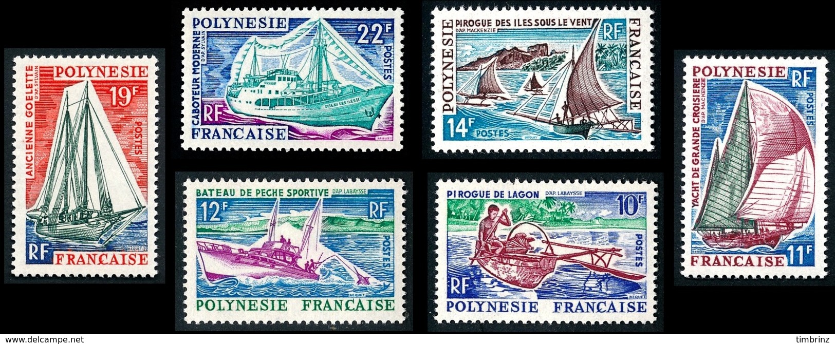 POLYNESIE 1966 - Yv. 36 37 38 39 40 41 **   Cote= 31,40 EUR - Bateaux Pirogue/Yacht/Pêche/Goélette (6 Val)  ..Réf.POL243 - Neufs