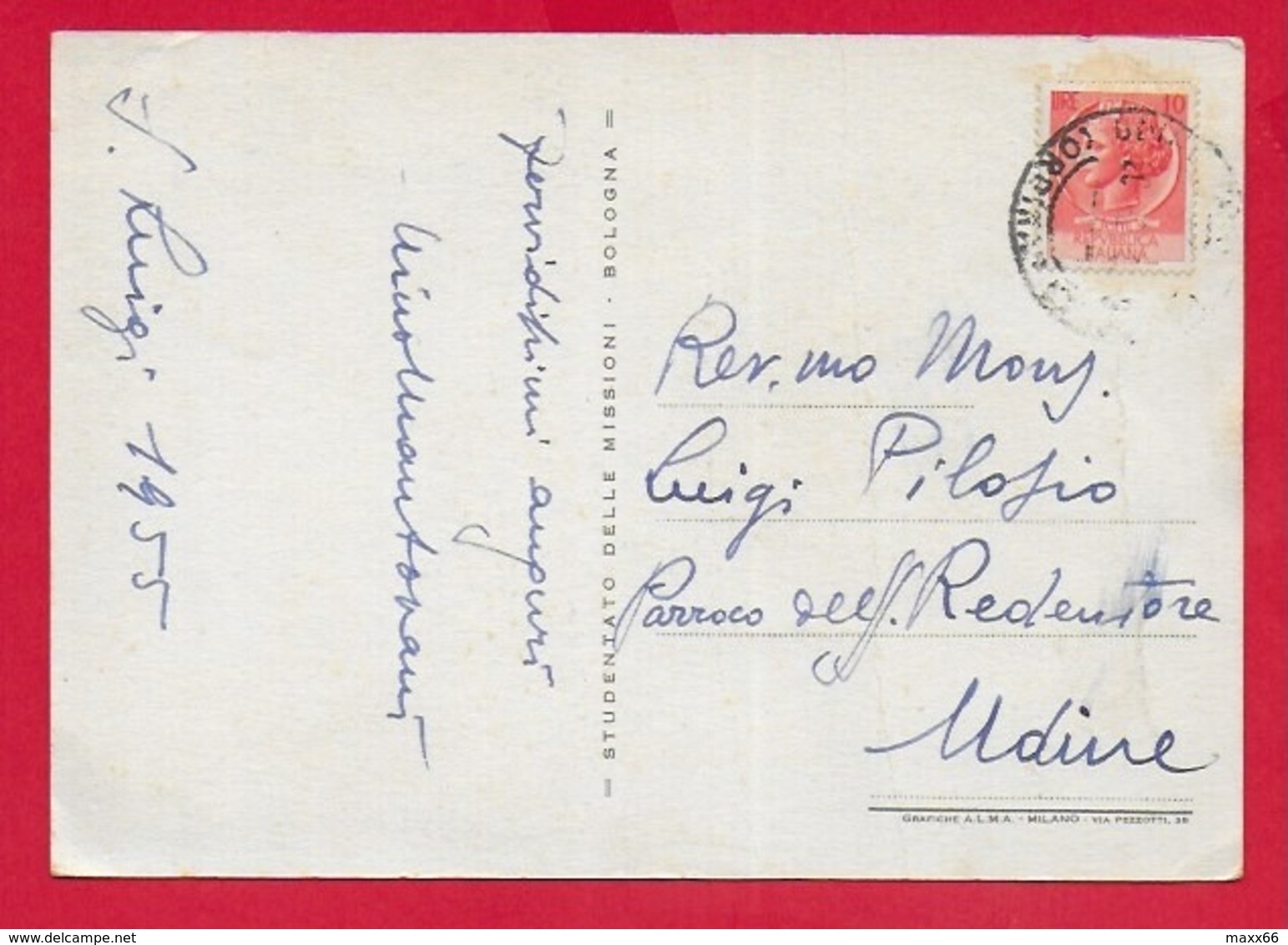 CARTOLINA VG ITALIA - Sacro Cuore Di Gesù - Studentato Delle Missioni BOLOGNA - 10 X 15 - ANN. 1955 - Gesù