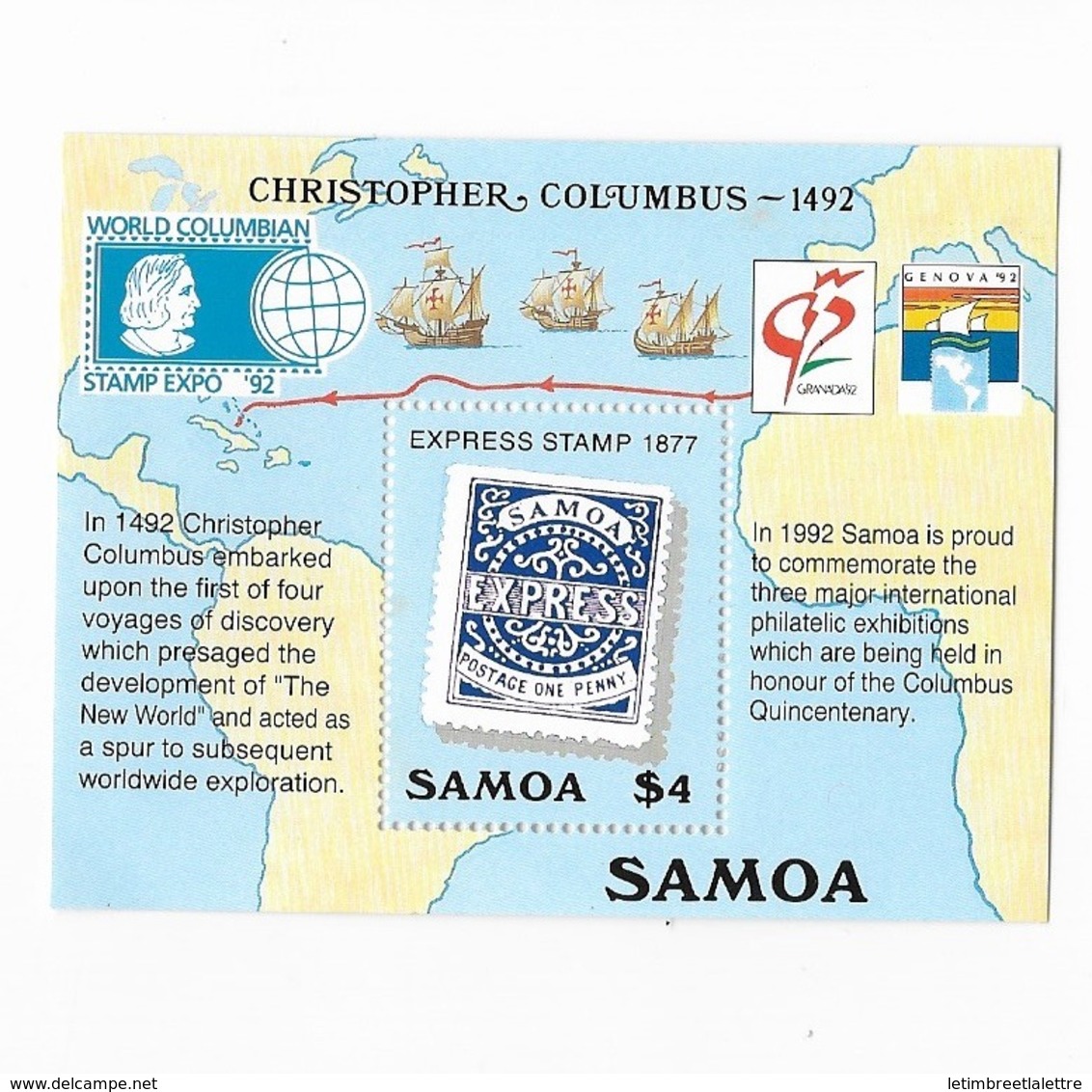 Samoa Bloc Feuillet  N° 50** Découverte De Christophe Colomb - Samoa