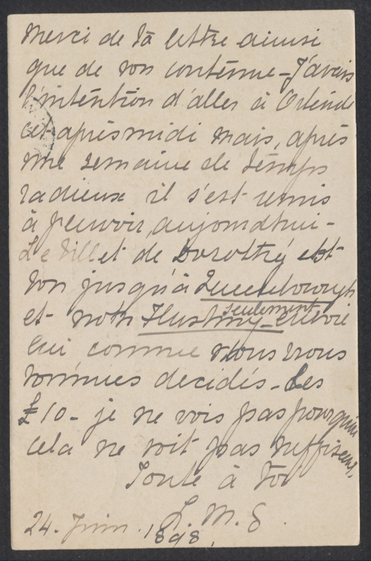 EP Au Type 10ctm Orange Fine Barbe Obl Simple Cercle "Ghistelles" (1898) Vers London. - Tarjetas 1871-1909