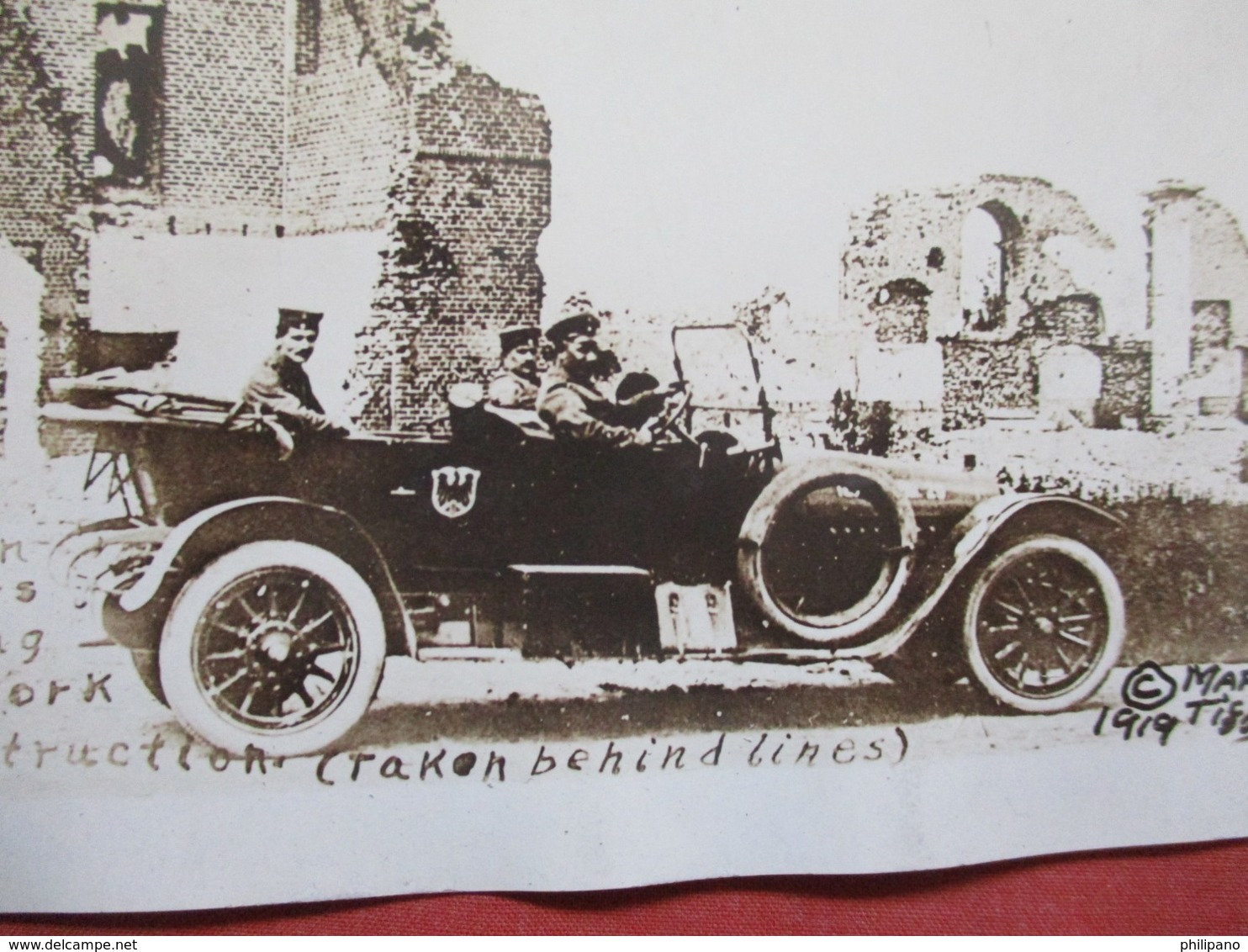 RPPC       Man German Officers In Auto Viewing Own Work Of Destruction-- Ripple On Bottom  -ref 3666 - Autres & Non Classés