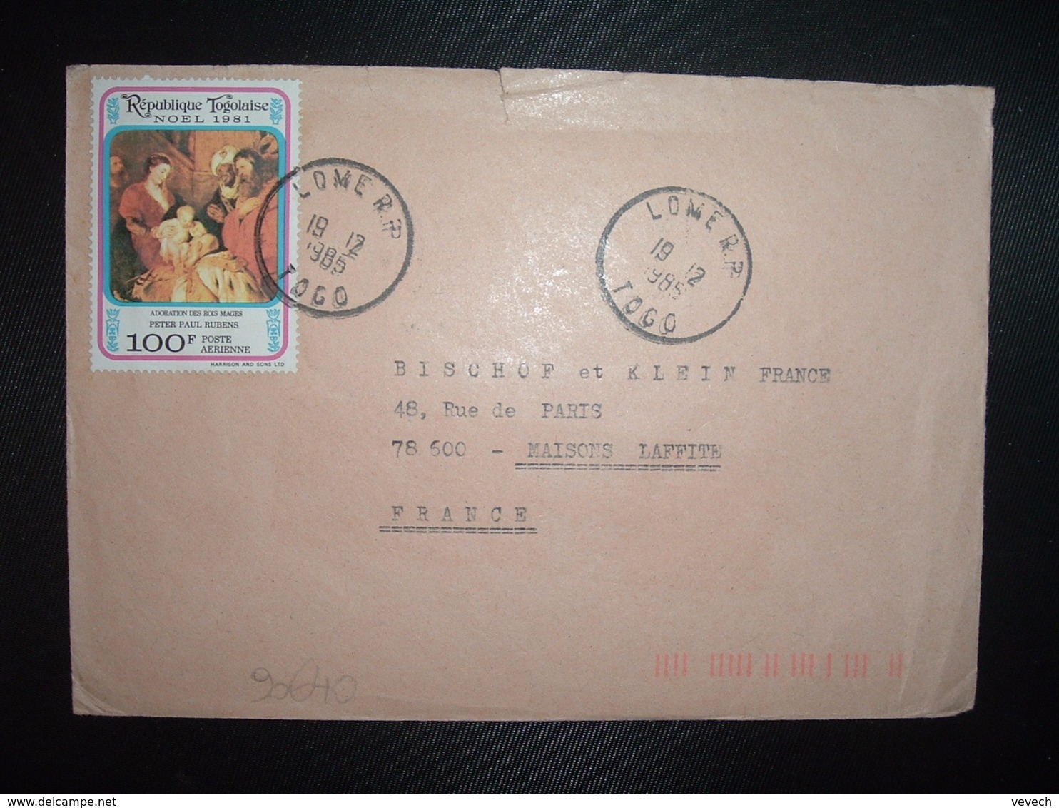 LETTRE Pour La FRANCE TP NOEL 1981 ADORATION DES ROIS MAGES 100F OBL.19 12 1985 LOME RP TOGO - Togo (1960-...)