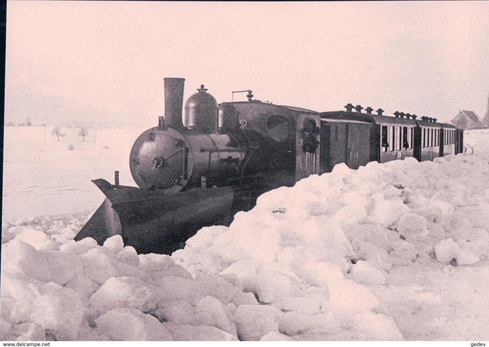 Chemin De Fer, Lausanne Echallens Bercher, Train Chasse-neige Près Assens, Photo 1916 Retirage, LEB 17.4, 10x15 - Assens