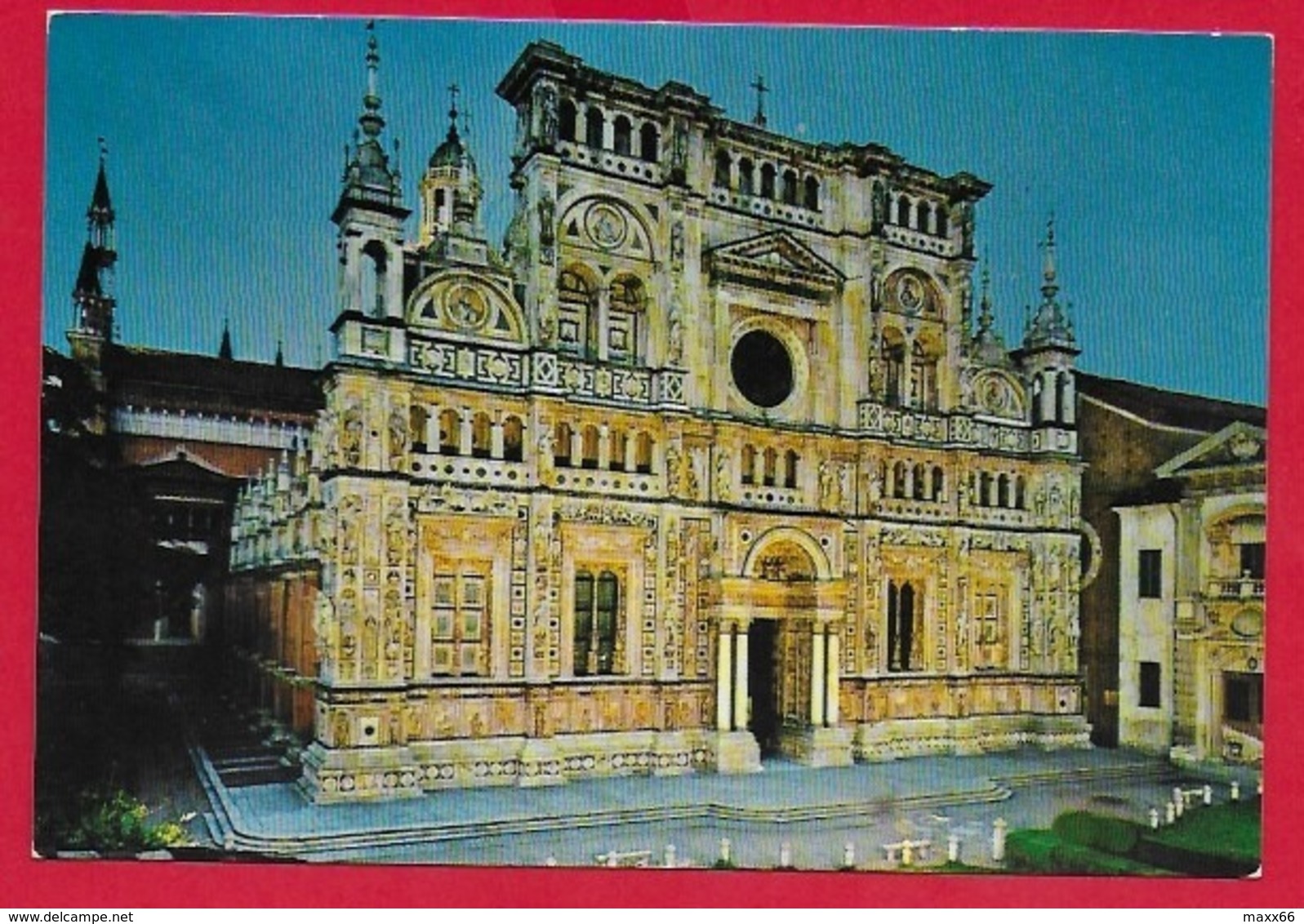 CARTOLINA VG ITALIA - CERTOSA DI PAVIA - La Facciata - Notturno - 10 X 15 - ANN. 1970 - Chiese E Conventi