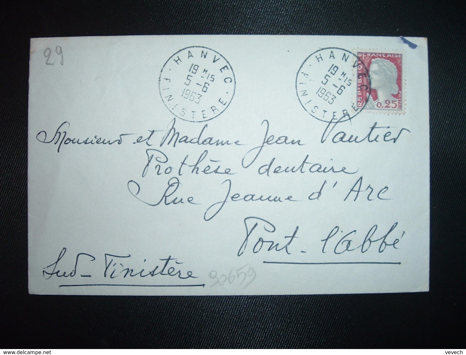 LETTRE  TP M.DE DE DECARIS 0,25 OBL.5-6 1963 HANVEC FINISTERE (29) - Cachets Manuels