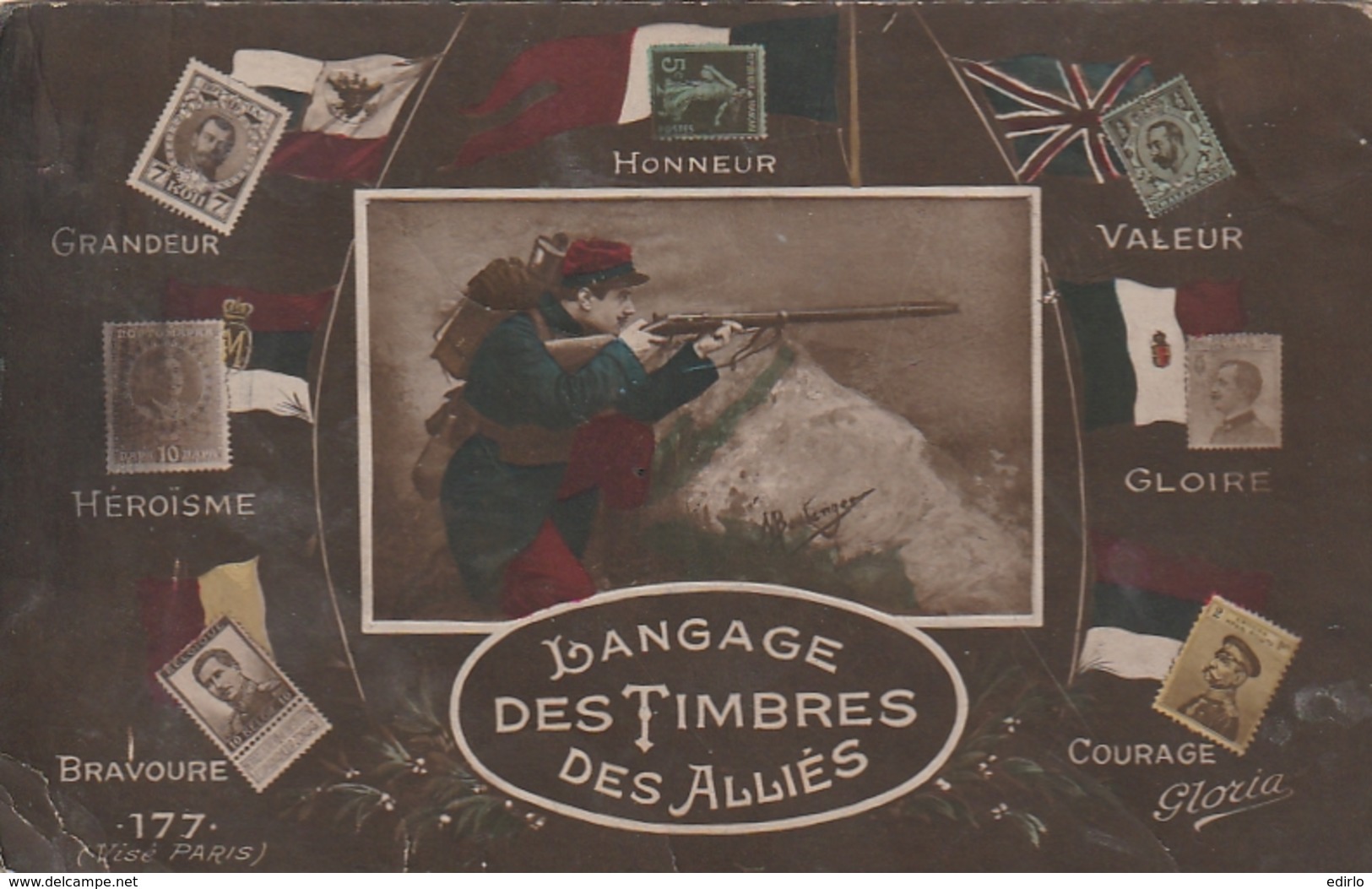 *** MILITARIA *** PATRIOTIQUE --- Langage Des Timbres Des Alliés Petit Pli  Et Dos Sale - Guerre 1914-18