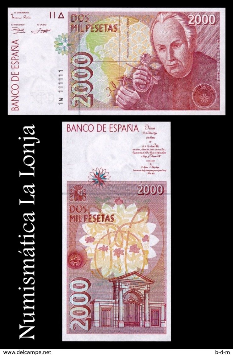 España 2000 Pesetas 1992 (1996) Pick 164 Serie 1W Capicua Radar SC UNC - [ 4] 1975-… : Juan Carlos I