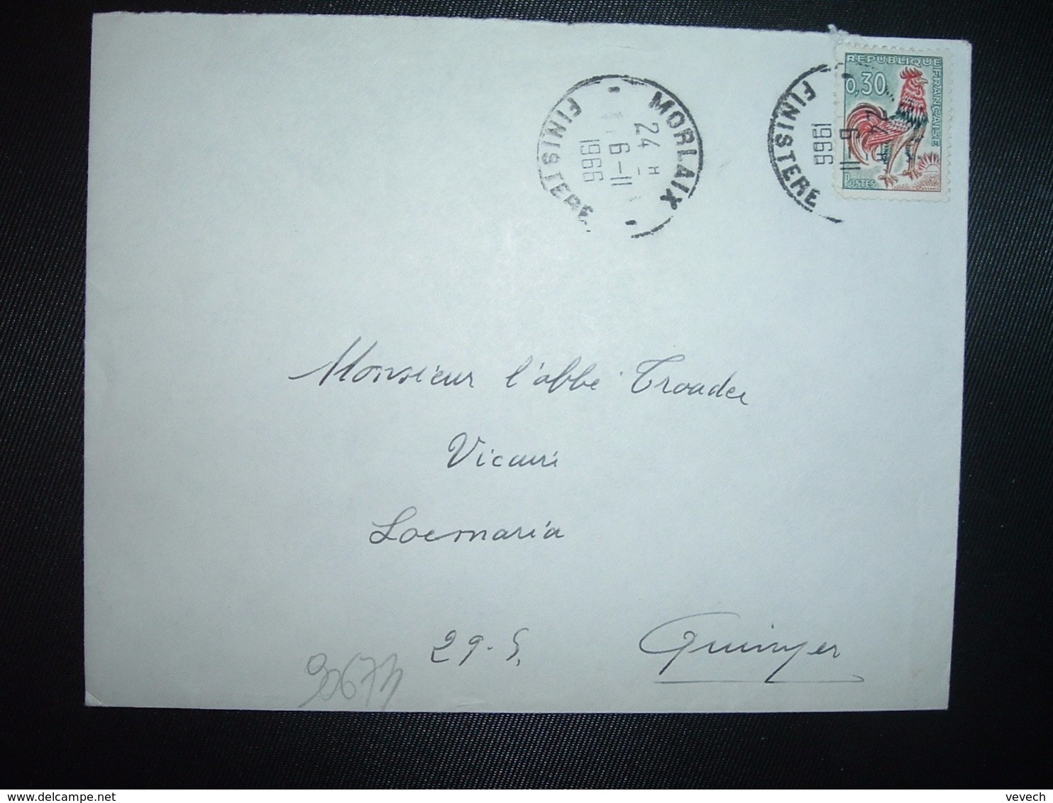 LETTRE TP COQ DECARIS 0,30 OBL.6-11 1966 MORLAIX FINISTERE (29) - Cachets Manuels