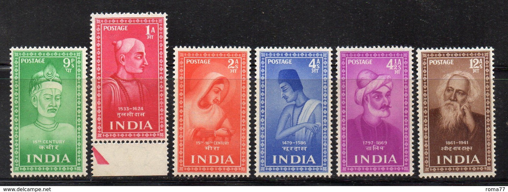 Y804 - INDIA 1952 , Yvert Serie N. 37/42  ***  MNH  (2380A). SANTI POETI - Nuovi