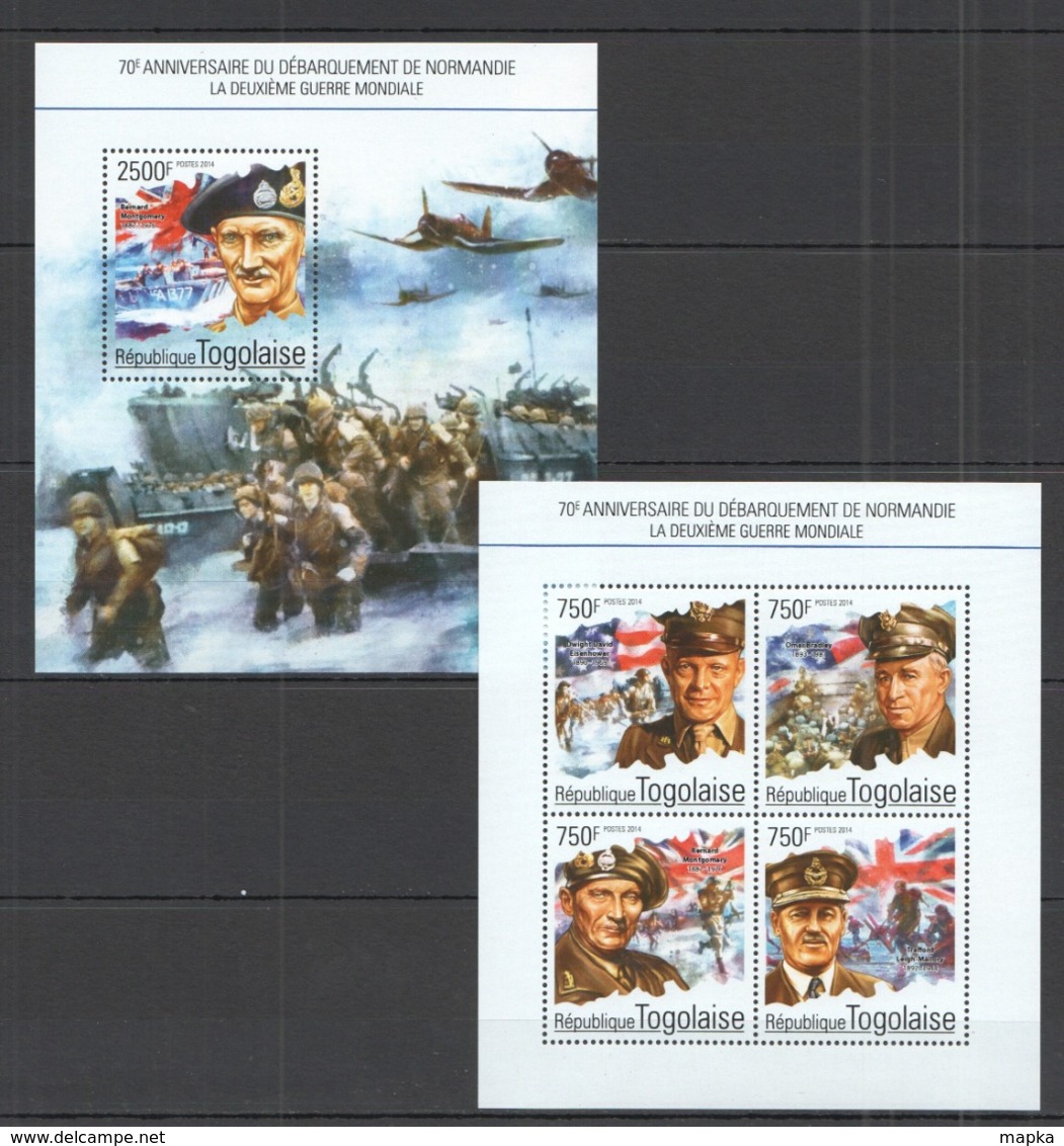 TG512 2014 TOGO TOGOLAISE WAR WWII 70TH ANNIVERSARY OF THE NORMANDY INVASION KB+BL MNH - WW2