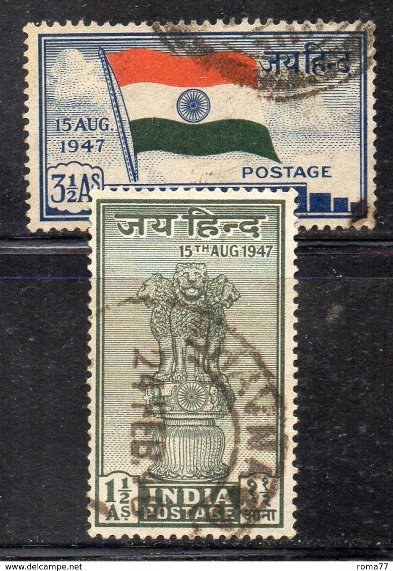 Y797 - INDIA 1947 , Yvert Serie N. 1/2  Usata  (2380A). Indipendenza - Gebruikt