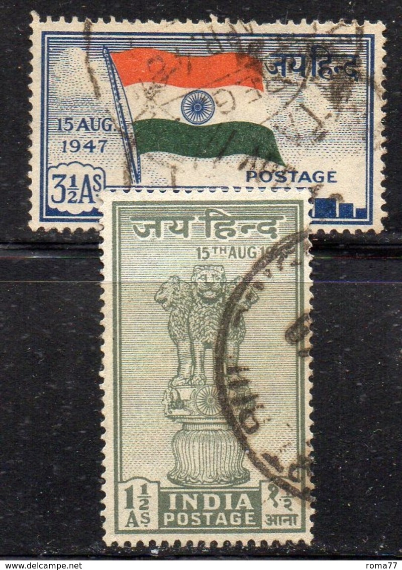 Y803 - INDIA 1947 , Yvert Serie N. 1/2  Usata  (2380A). Indipendenza - Usati