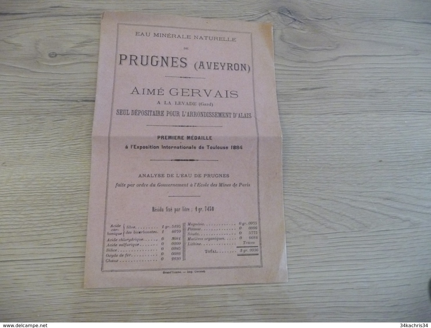 Pub Publicité 2 Volets Prugnes Aveyron Eau Minérale Naturelle Aimé Gervais La Levade Gard - Publicités