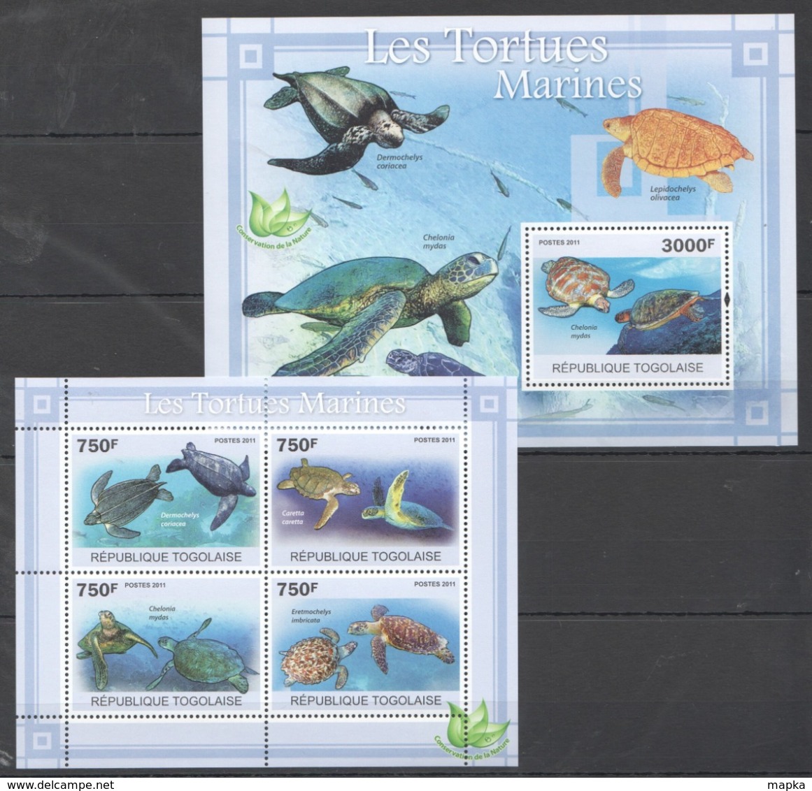 TG1079 2011 TOGO TOGOLAISE FAUNA FISH & MARINE LIFE TURTLES LES TORTUES 1KB+1BL MNH - Tortugas