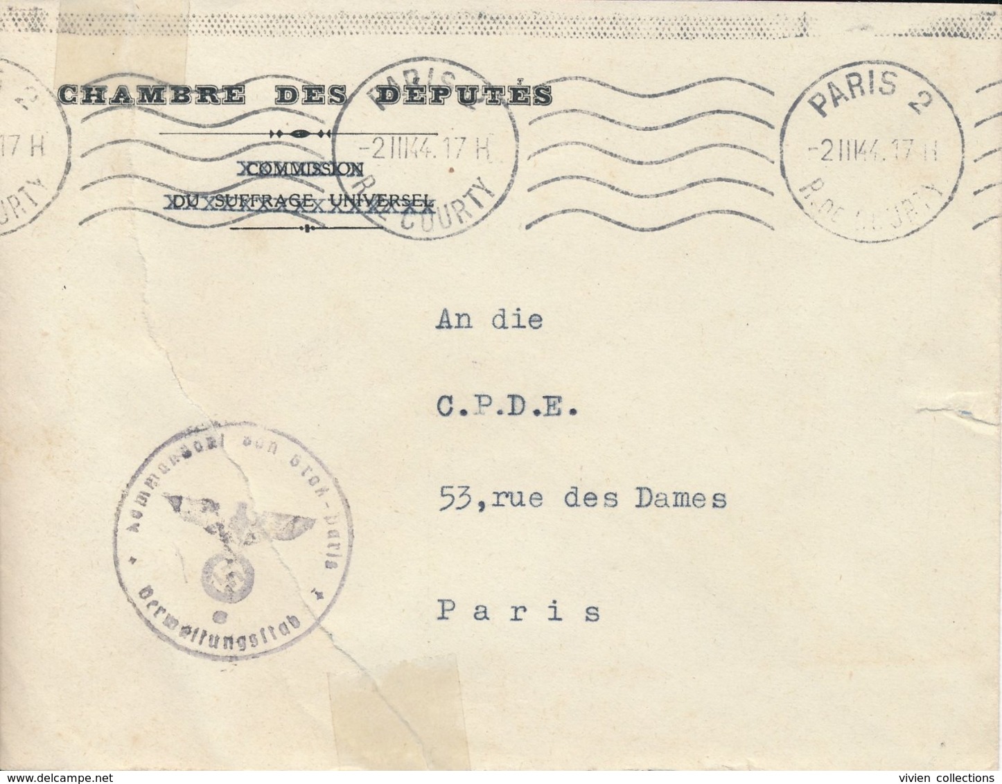 France Lot De 3 Lettre 1939/45 Chambre Des Députés, Délégation Gouvernemant Français Dans Les Térritoires Occupés Et FM - Guerre De 1939-45