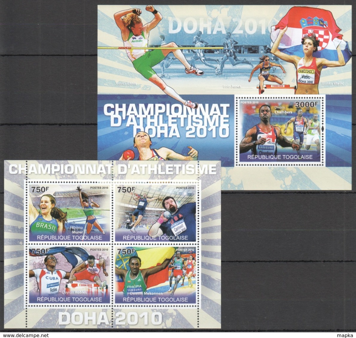 TG1228 2010 TOGO TOGOLAISE SPORT ATHLETICS CHAMPIONS DOHA 2010 1KB+1BL MNH - Athletics