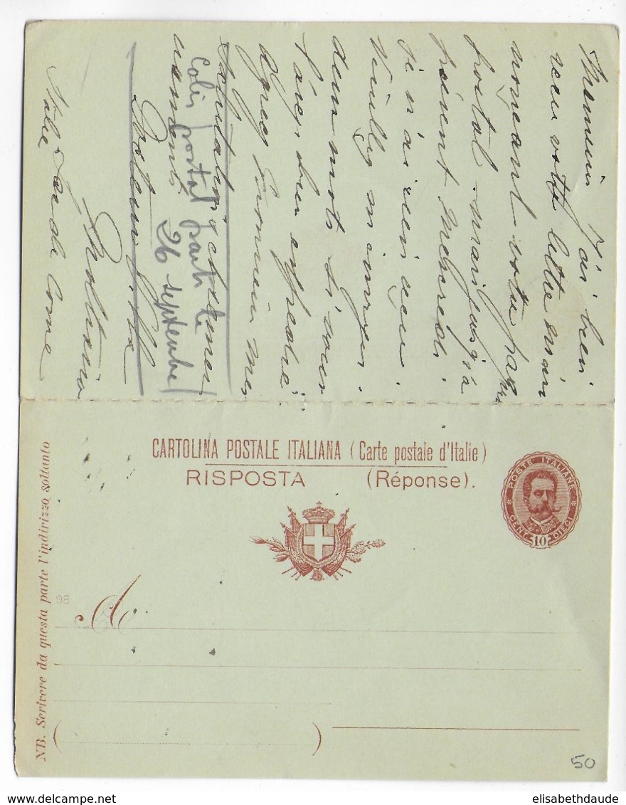 ITALIA - 1902 (DRUCKJAHR 1898) - Mi Nr P32 RARE ! - CARTE ENTIER Avec REPONSE PAYEE De MOLTRASIO => PARIS - Stamped Stationery